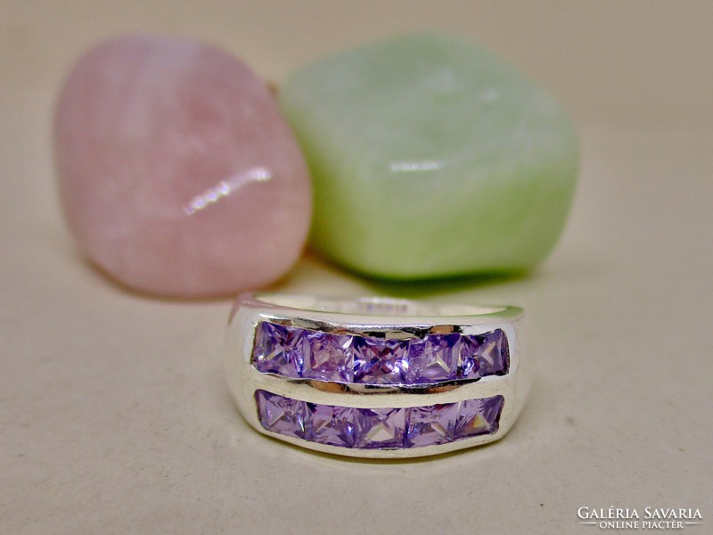 Beautiful silver ring with amethyst zirconia stones in several sizes