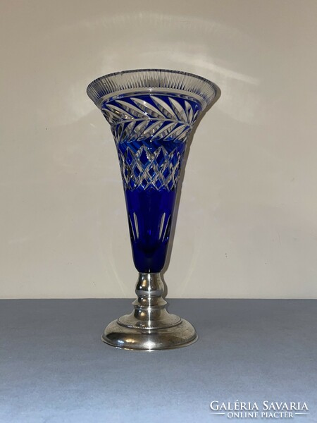 Antique silver base polished crystal vase