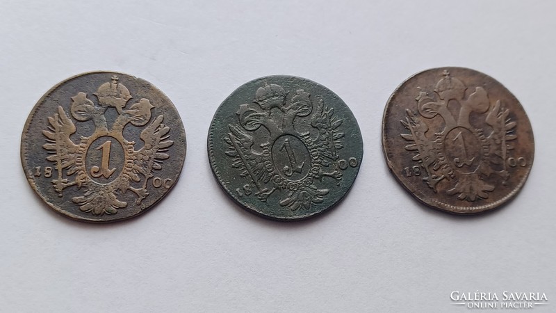 1 Krajcár 1800 a-s-e with mint marks lot of 3, Hungary-Habsburg house