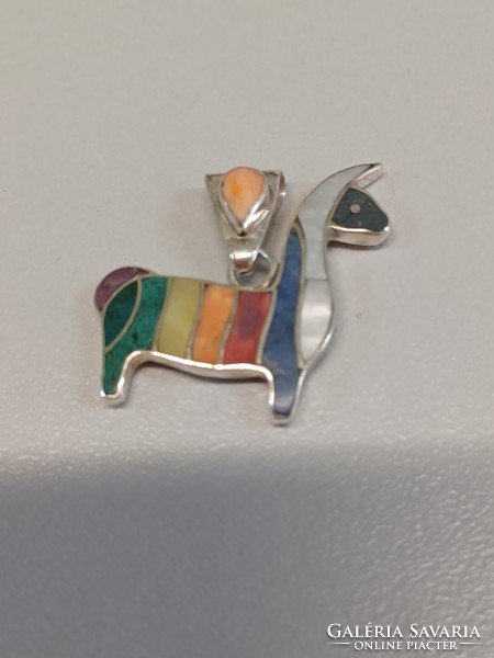 Silver Peruvian llama with multi-colored stones