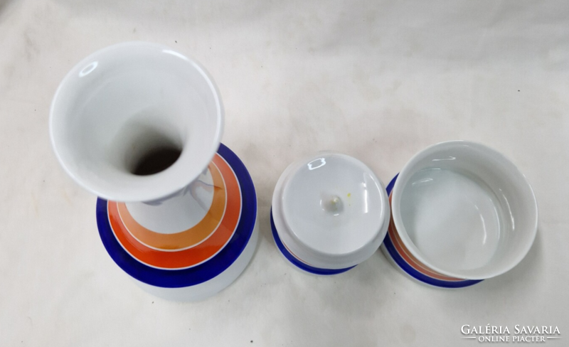 Hollóházi retro porcelain 3-piece table set in perfect condition for sale together