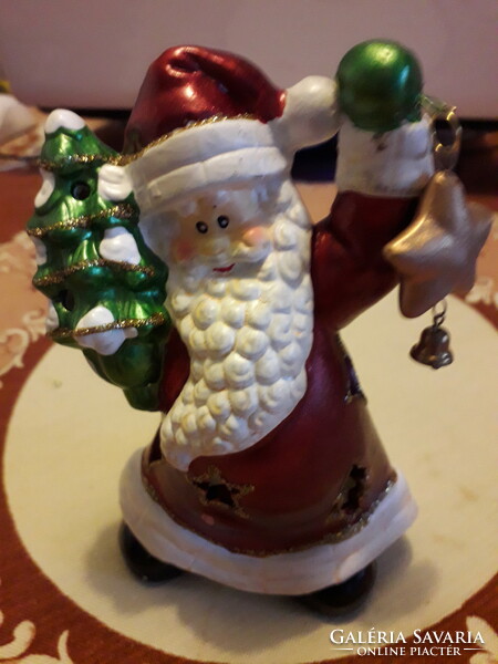 Ceramic Santa Claus with pine tree and star. Candle holder light new. Flawless 15x10 cm.