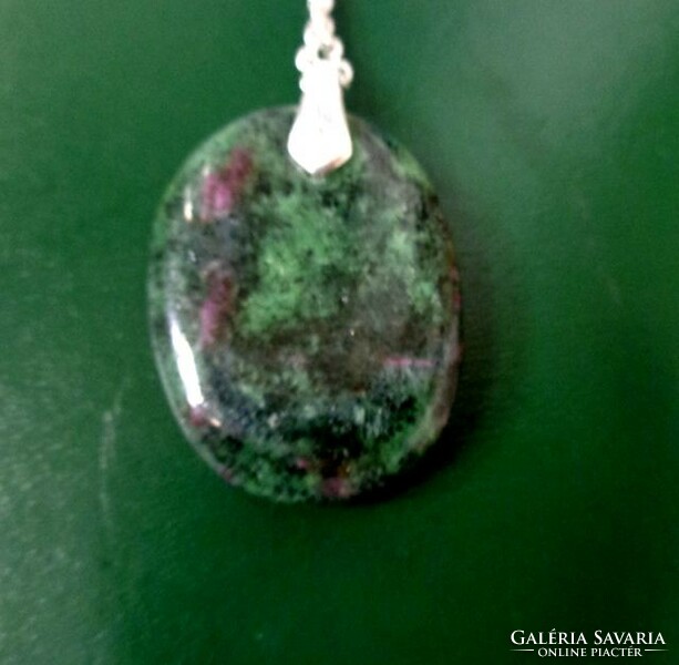 Ruby zoisite large mineral pendant + chain