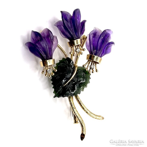 0235. Vintage flower brooch made of precious stones