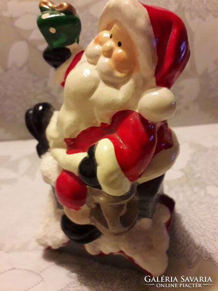 Ceramic Santa Claus shape candle holder illuminated glazed 15x7x6cm. Flawless
