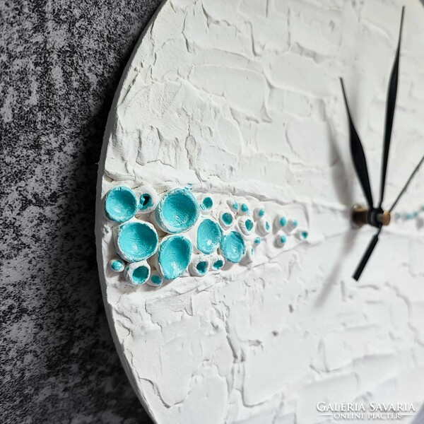 Pilipart: white and turquoise handmade wall clock 25cm