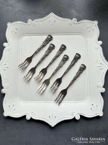 6 Hildesheim pink, silver-plated dessert forks in one