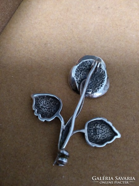 Antique silver marcasite rose brooch