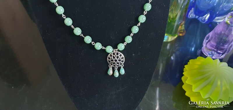 Real Czech uranium glass necklace #24075 handmade product