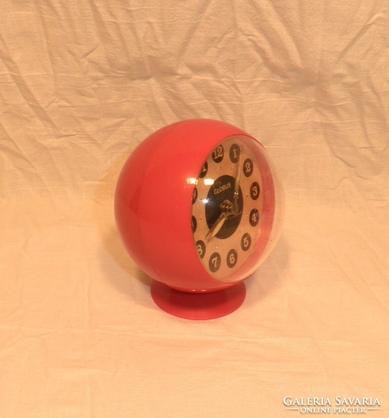 Mom space age alarm clock with globe inscription. Red.