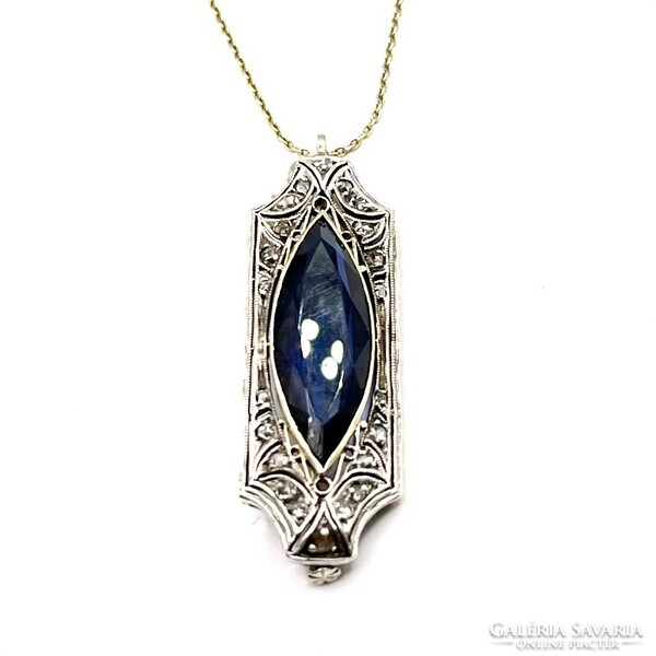 0250. Art deco pendant - brooch with diamonds and blue sapphires