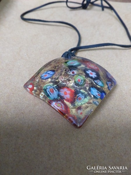 Murano glass pendant with leather chain