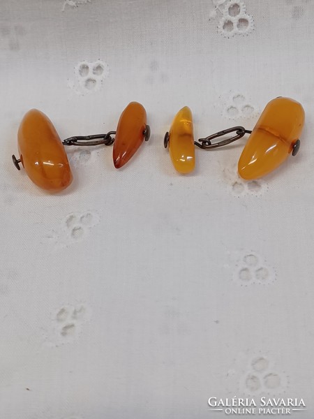 Pair of retro cufflinks with silver fittings, amber?