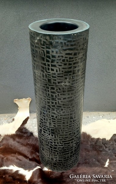 Huge modernist crocodile leather pattern metal vase negotiable design