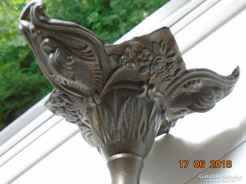 Antique rich rococo embossed base with 3 Florentine dolphins, pewter candle holder 25 cm