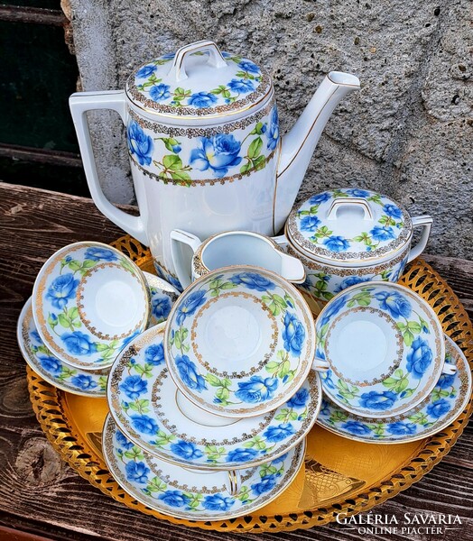 Very nice blue rye mz Altrohlau Czechoslovakian coffee set for 4 people