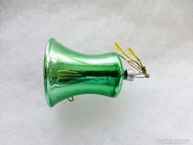 Antik üveg karácsonyfadísz,ritka zöld harang
