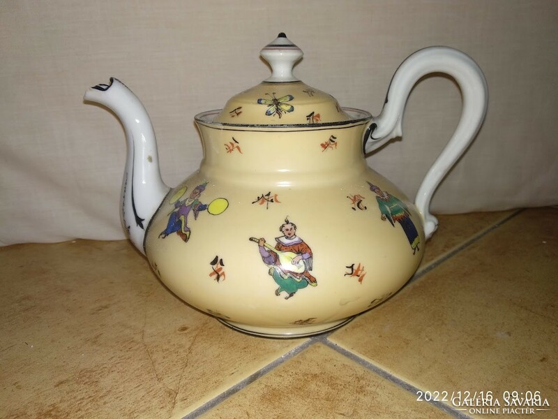 Old oriental style, Chinese or Japanese patterned porcelain spout, painted teapot