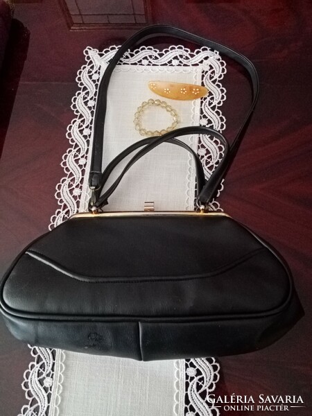 Vintage  fekete műbőr  női táska /  retikül + hajcsat + karkötő  dekoráció   film, szinház