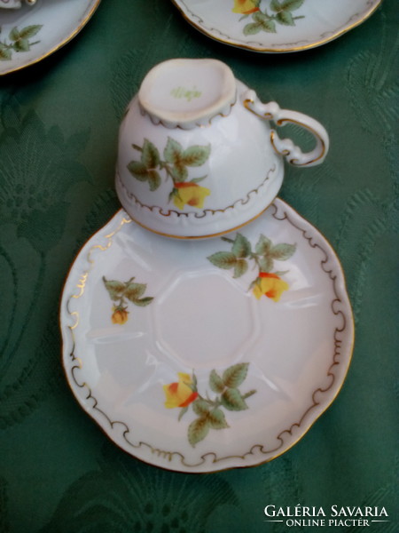 Zsolnay baroque, feathered yellow rose coffee set