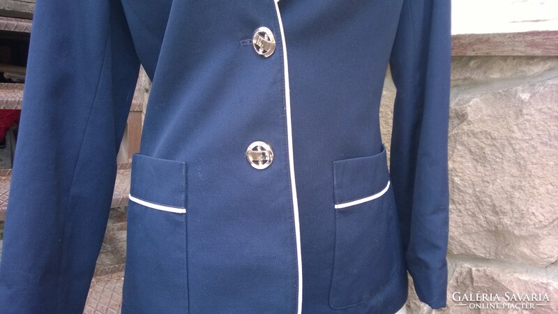 Dark blue blazer with white piping - women's jacket size L -