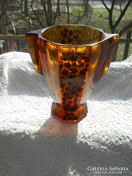 Art deco thick heavy glass vase