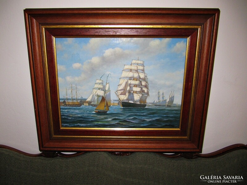 Painting. Zoltan Bagi sailing ships
