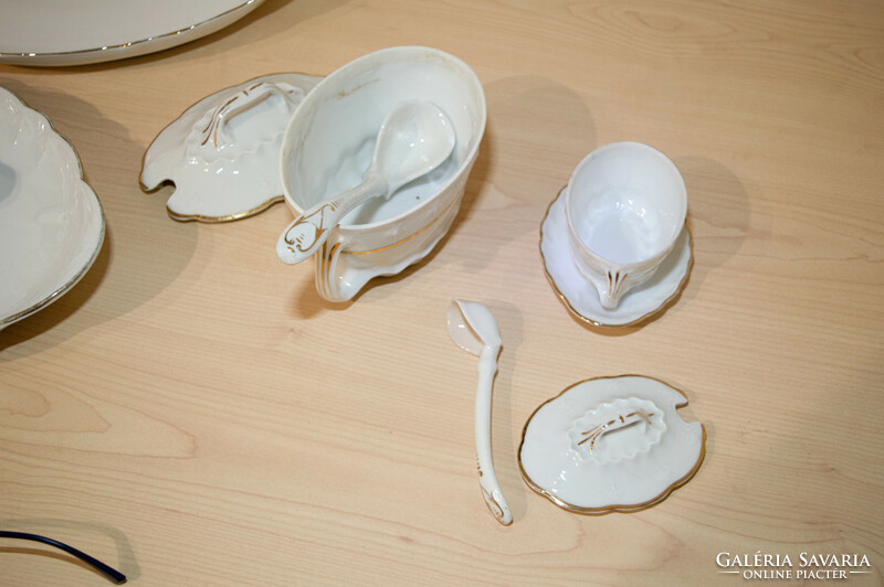 Zsolnay porcelain tableware elements, accessories, with gilded decor