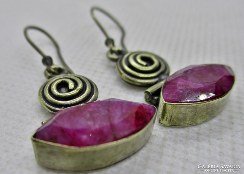 Old handmade earrings with ruby stones