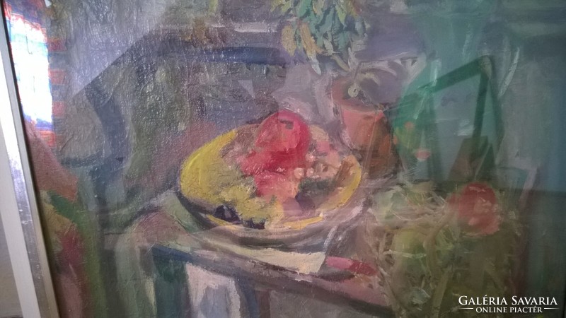 Barta Mária (B.pest, 1897-Bp.,1969) Zöld korsós csendélet festménye  o.,v.,+ fa kerete