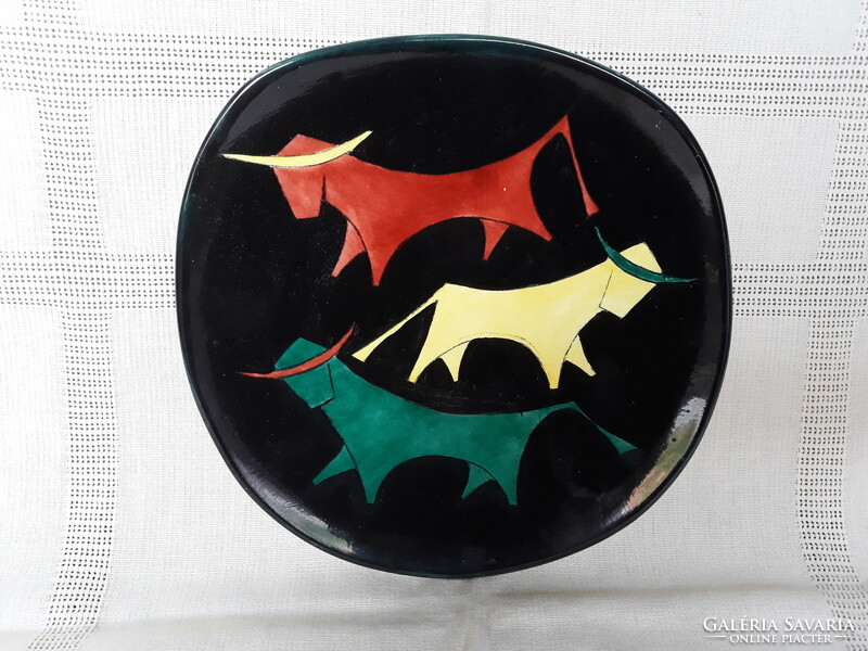 Retro Bodrogkeresztúr ceramic bull wall plate