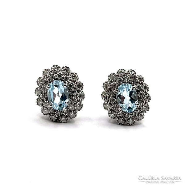 0150. White gold earrings with diamonds and aquamarine