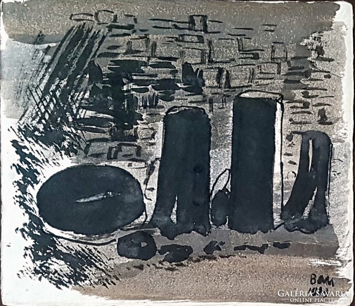 Miklós Borsos - 24 x 28 cm washed ink, walnut stain, paper 1983