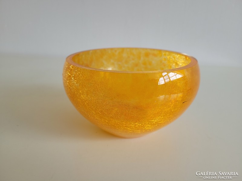 Retro Karcagi berekfürdői cracked orange veil glass bowl mid century glass offering