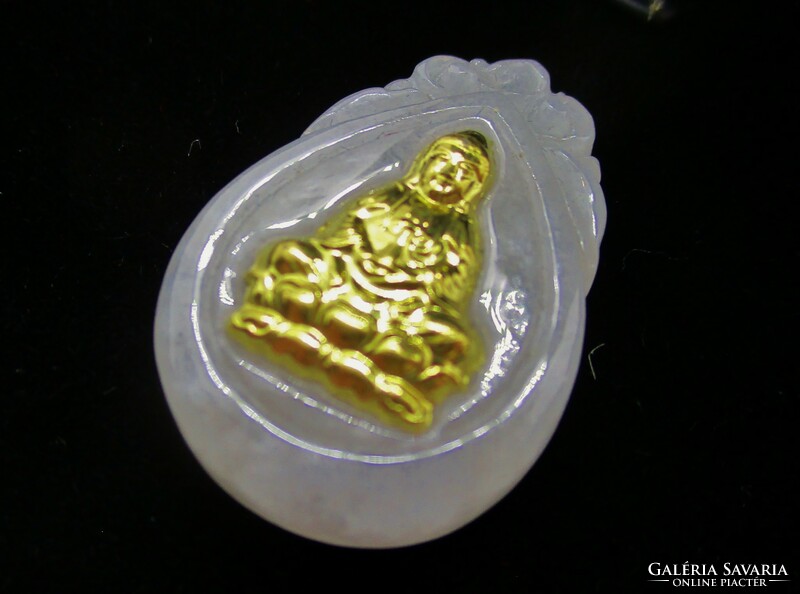 Special old jade pendant with small 14kt gold Buddha decoration