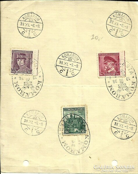 Alkalmi bélyegzés = KOMÁROM VISSZATÉRT (1938.XI.6., Csehszlovák bélyeggel.)