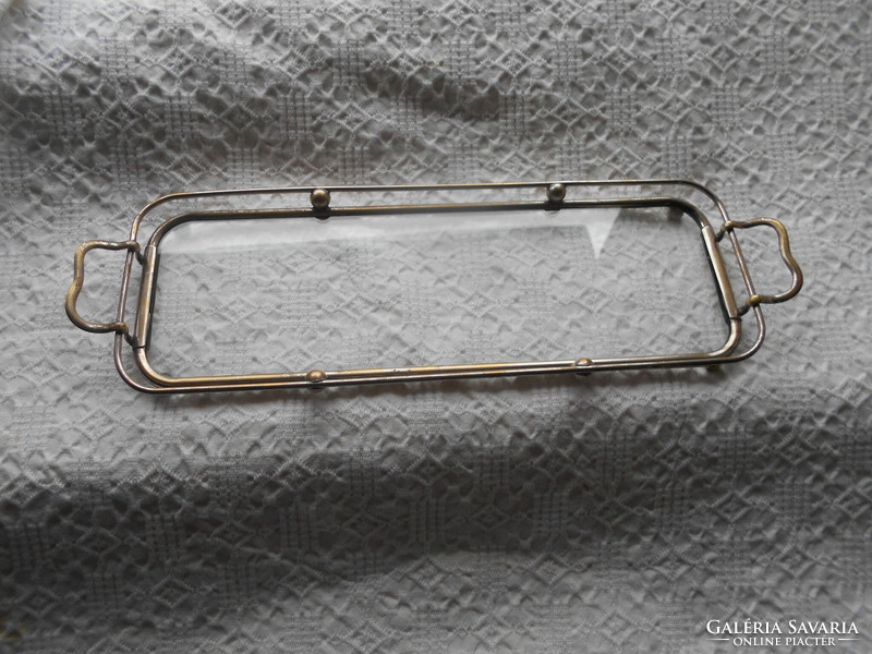 Bauhaus tálca üveg betéttel- teljes méret füllel  35,6 cm X 11 cm
