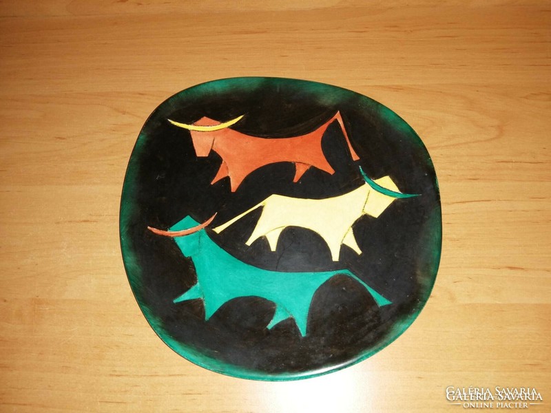 Bodrogkeresztúr ceramic ox-blue wall plate (n)