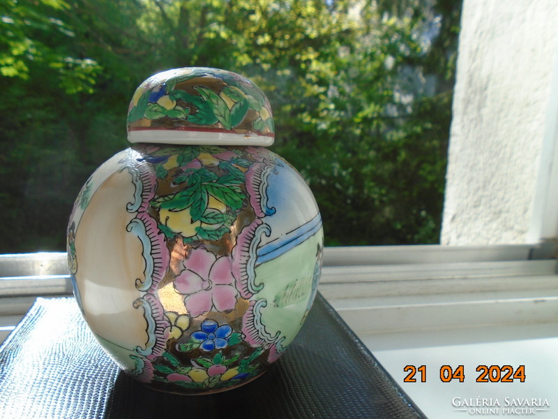 Hand-painted, hand-marked multicolored canton famille rose vase with colorful enamel and gold patterns