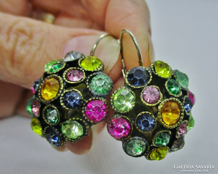 Beautiful antique earrings with colorful glass stones