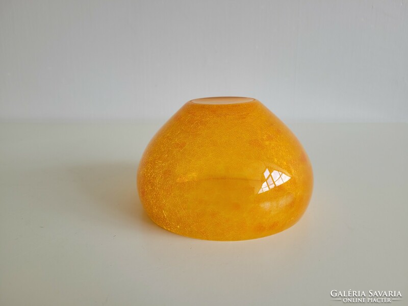 Retro Karcagi Berekfürdői repesztett narancssárga fátyolüveg tál mid century üveg kínáló