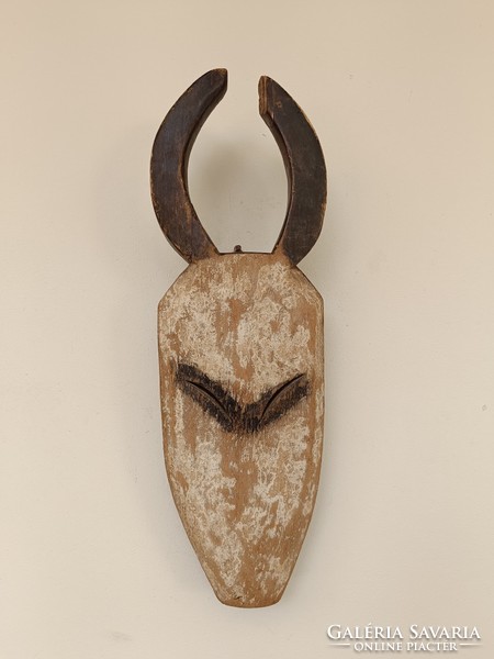 Antique African antelope mask fang ethnic group wood grain African mask damaged horn 790 drum 11