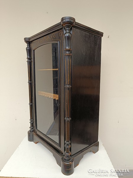 Antique black glass display case single door gramophone record cabinet with key 817 8822