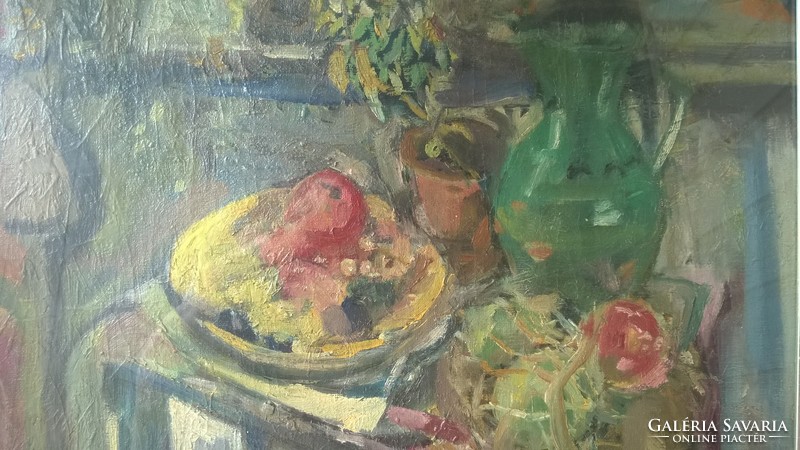 Barta Mária (B.pest, 1897-Bp.,1969) Zöld korsós csendélet festménye  o.,v.,+ fa kerete
