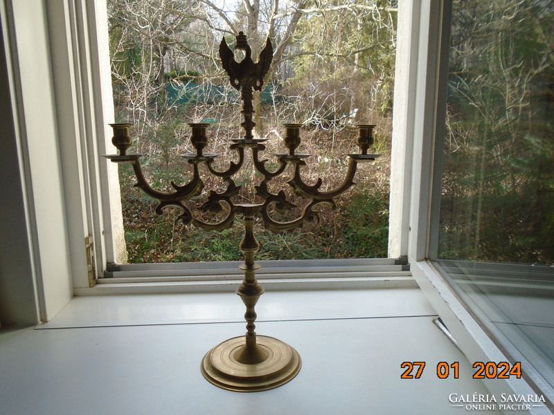 18.sz Látványos bronz judaika  gyertyatartó heraldikus koronás lengyel sassal