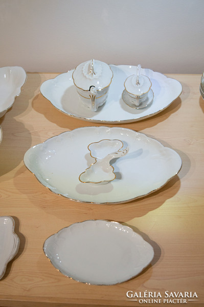 Zsolnay porcelain tableware elements, accessories, with gilded decor