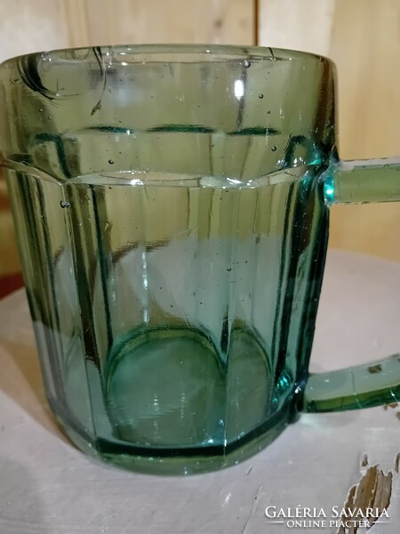 Régi, üveg söröskorsó, kékeszöld színű, 500 ml-es