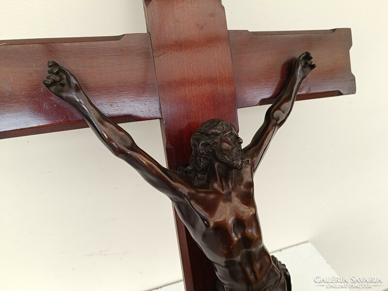 Antique crucifix can be hung on the wall patina 19th century wooden cross bronze Jesus 722 8517