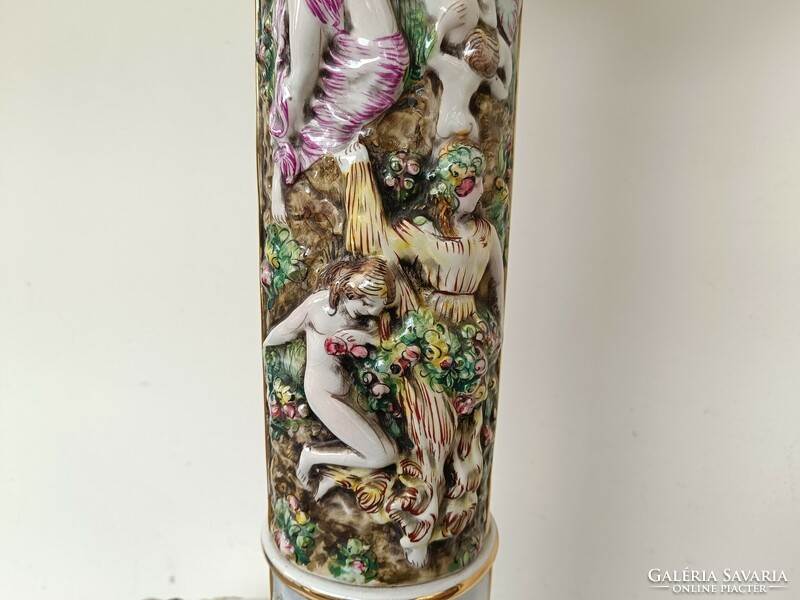 Antik capodimonte Capo di monte dúsan aranyozott sokalakos porcelán posztamens kaspó 806 8786