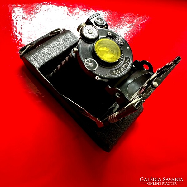 Goerz Roll-Tenax kettős kihuzatós fényképezőgép, Compur – Tenax Kamera 17 x 11 cm, +eredeti bőr tok